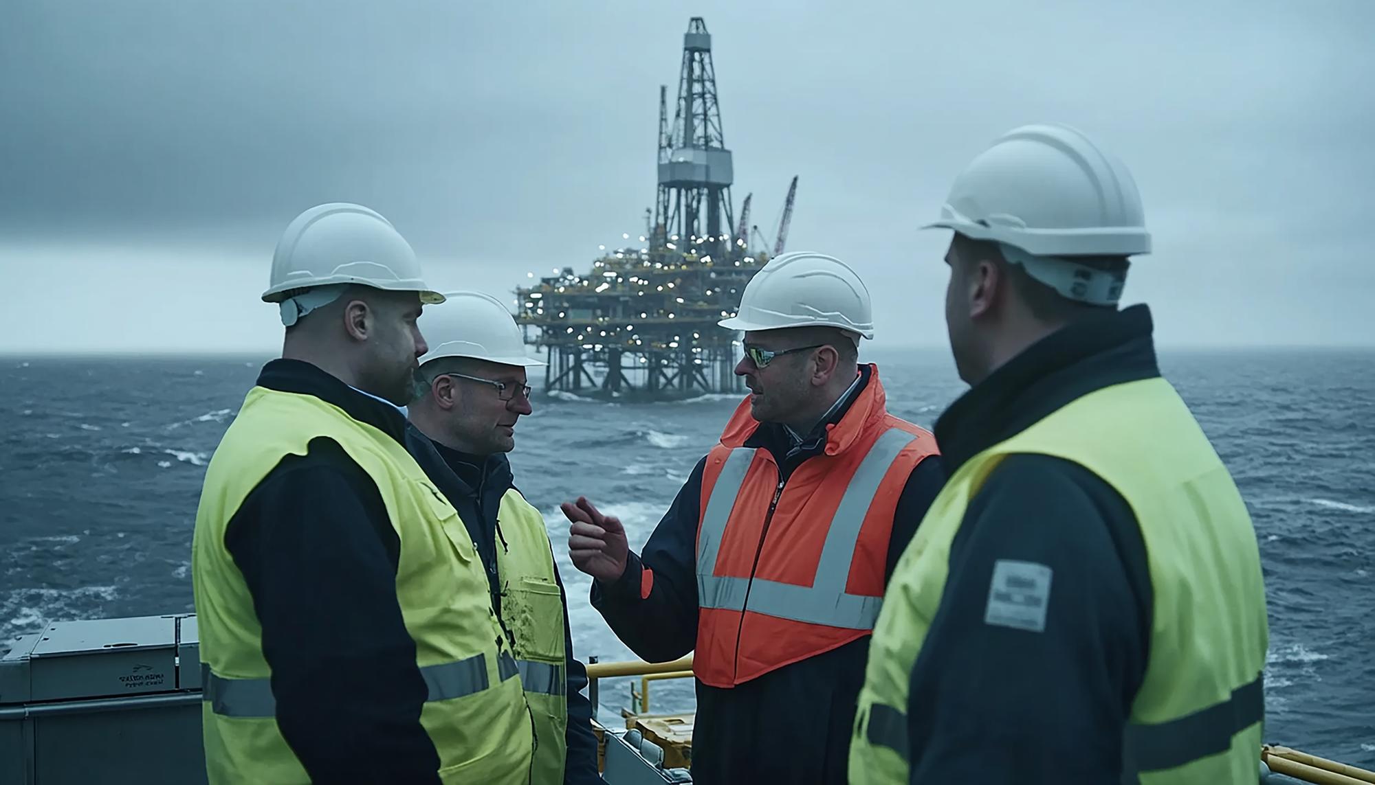Crew briefing on an offshore platform